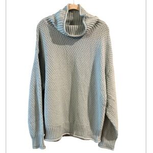 NWT Tecrew Blue chunky knit oversized rolled-neck cozy sweater Size Large